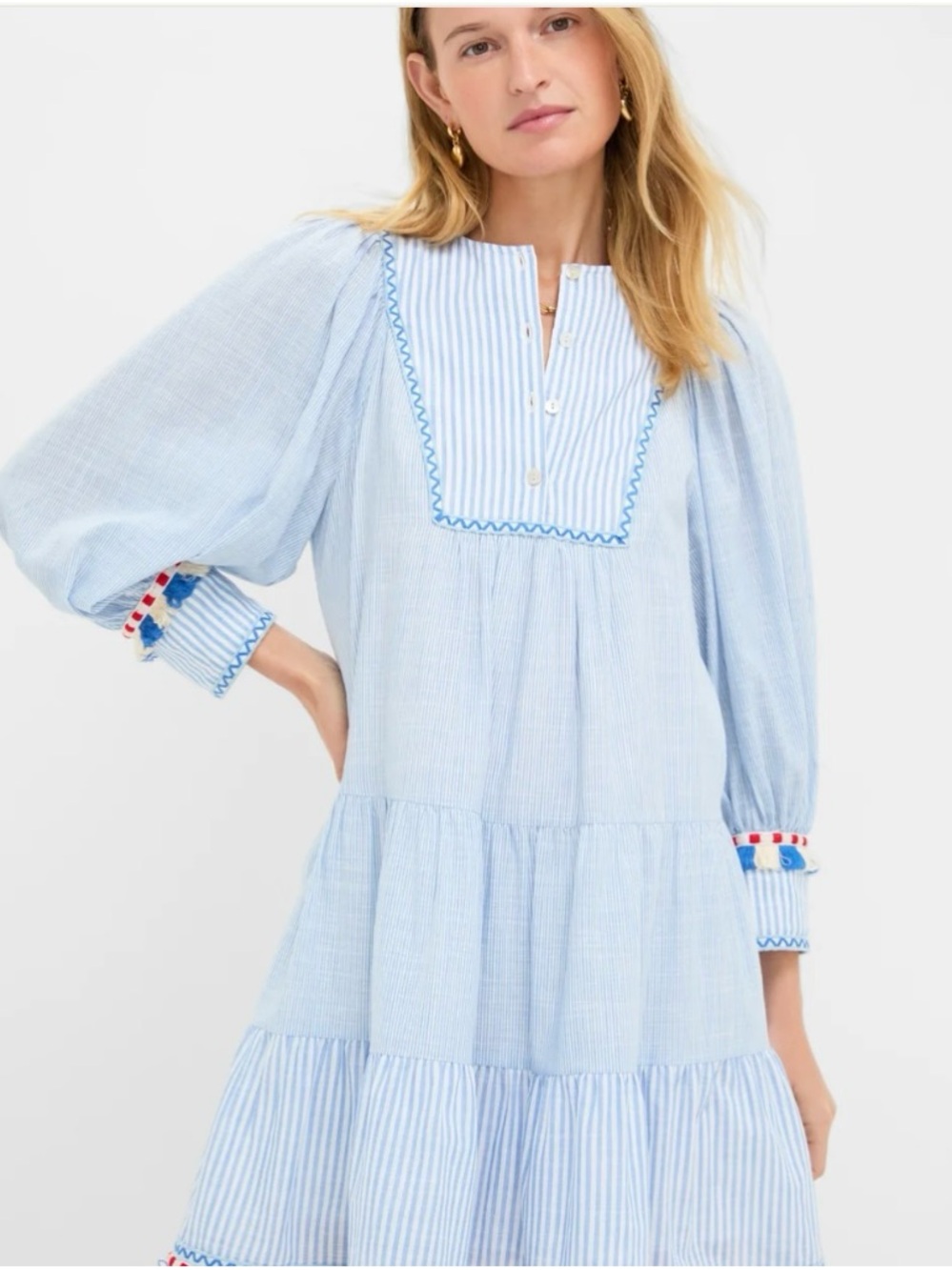 Tuckernuck Jen Dress XL NWT Chambray Blue Stripe Fringe Tassel Cotton Tiered